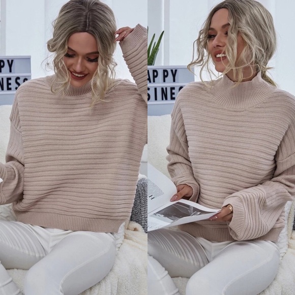 Loose Cowl Neck Blush Sweater - Picture 2 of 4